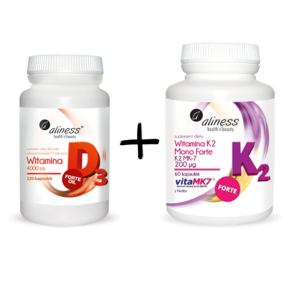 zestaw d3 k2 mk 7 aliness witamina d3 forte oil 4000 j m 120 kaps witamina k2 menachinon monoforte-mk 7 200 µg 60 kaps
